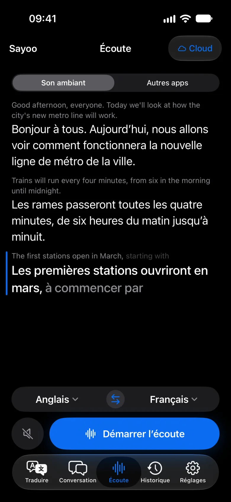 Sous-titres en direct pendant l'écoute
