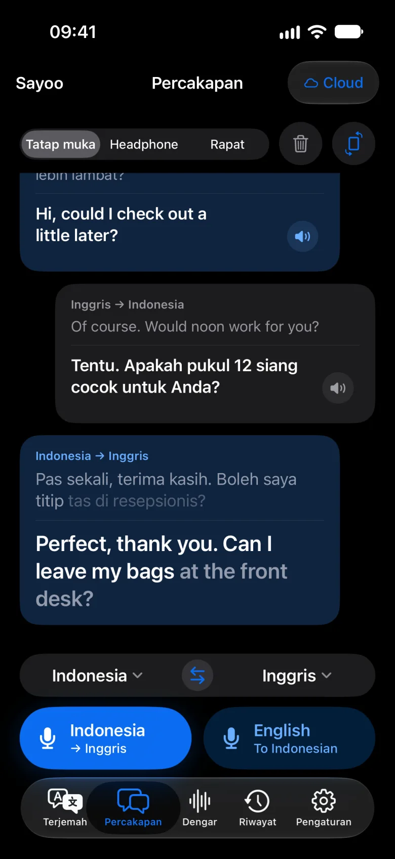 Percakapan dalam mode gelap