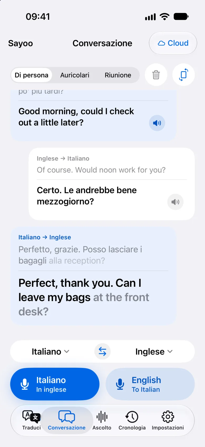 Una conversazione bilingue in Sayoo