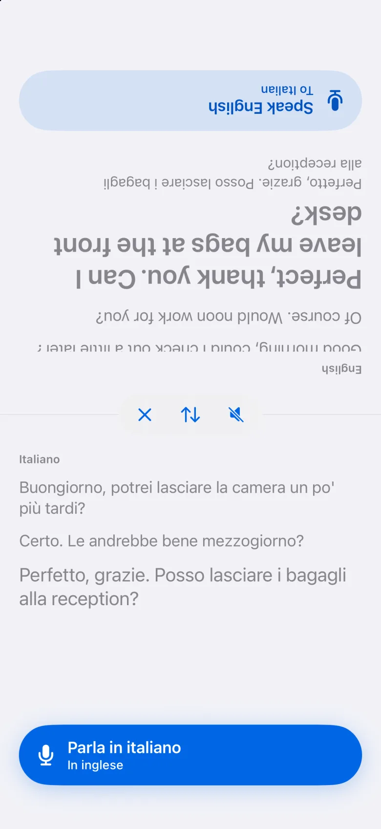 Modalità faccia a faccia con la metà superiore capovolta