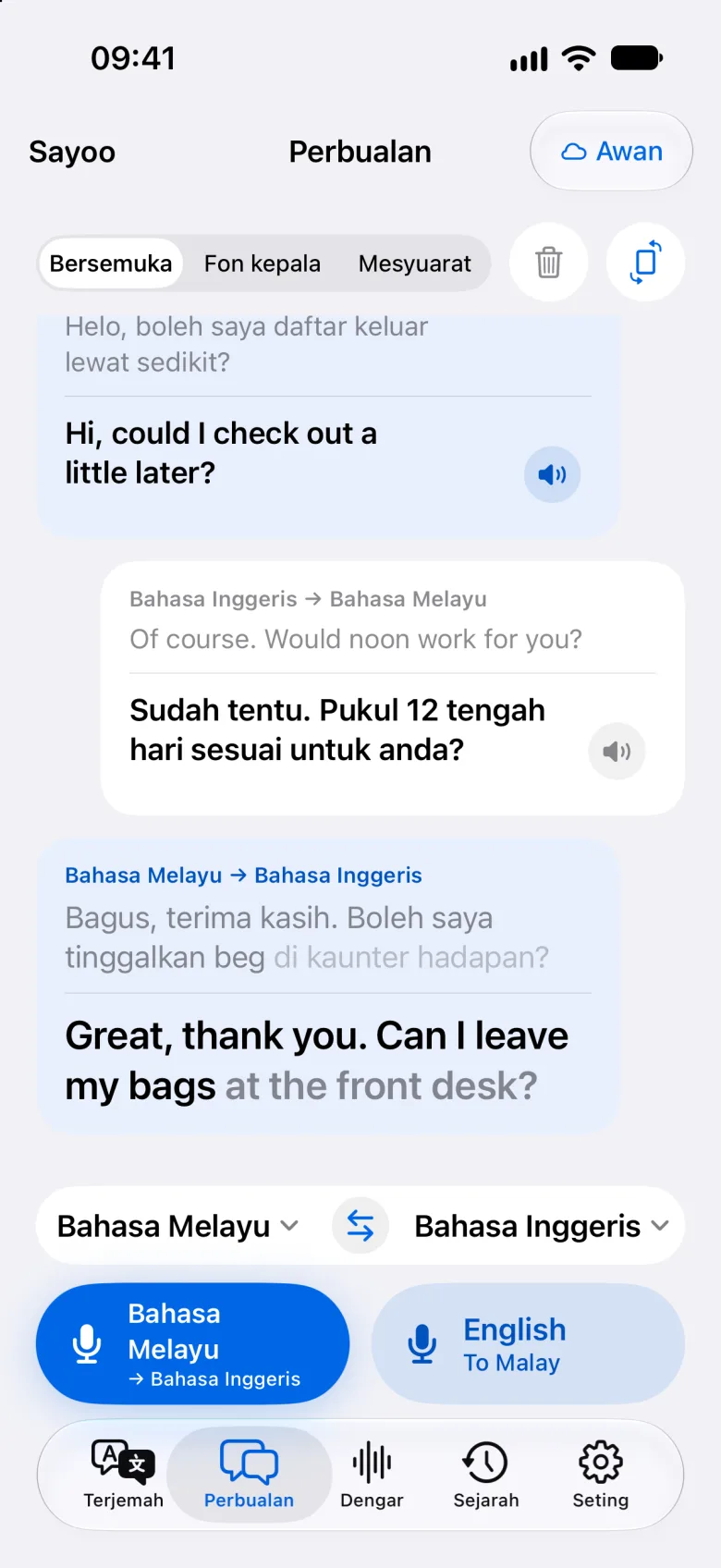 Perbualan dwibahasa dalam Sayoo