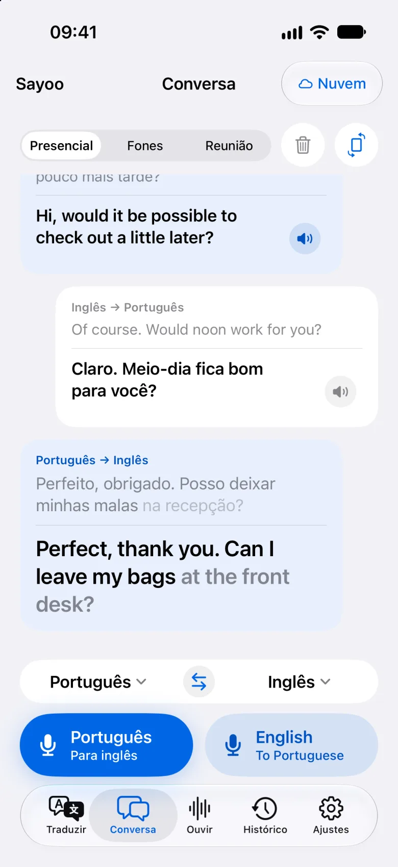 Uma conversa bilíngue no Sayoo