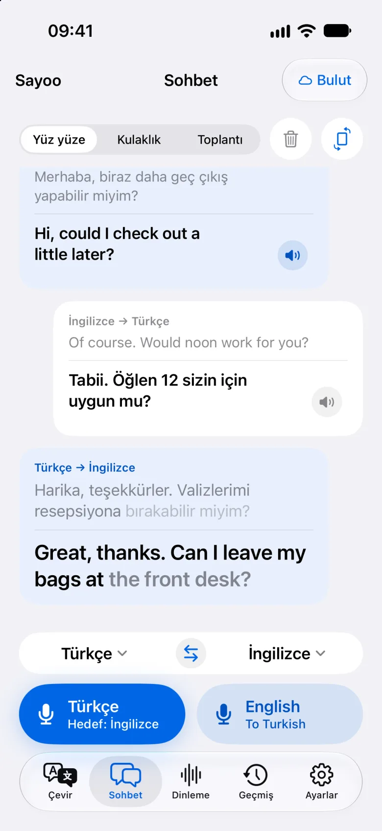 Sayoo'da iki dilli bir sohbet