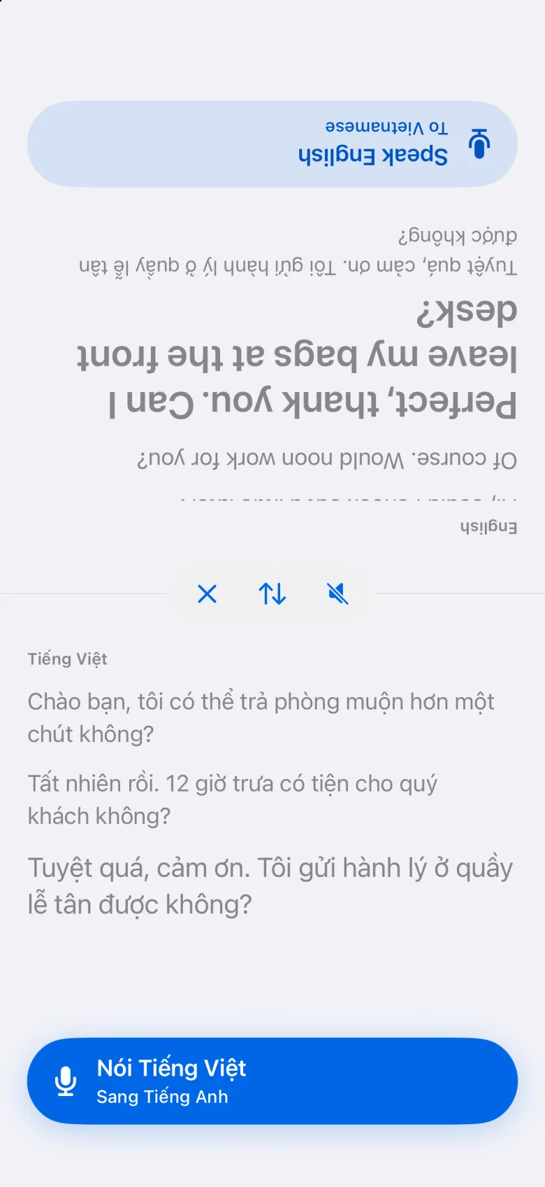 Chế độ mặt đối mặt với nửa trên màn hình được xoay ngược